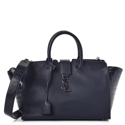 Saint Laurent Calfskin Croc Embossed Small Monogram Downtown Cabas Blue 1 of 8