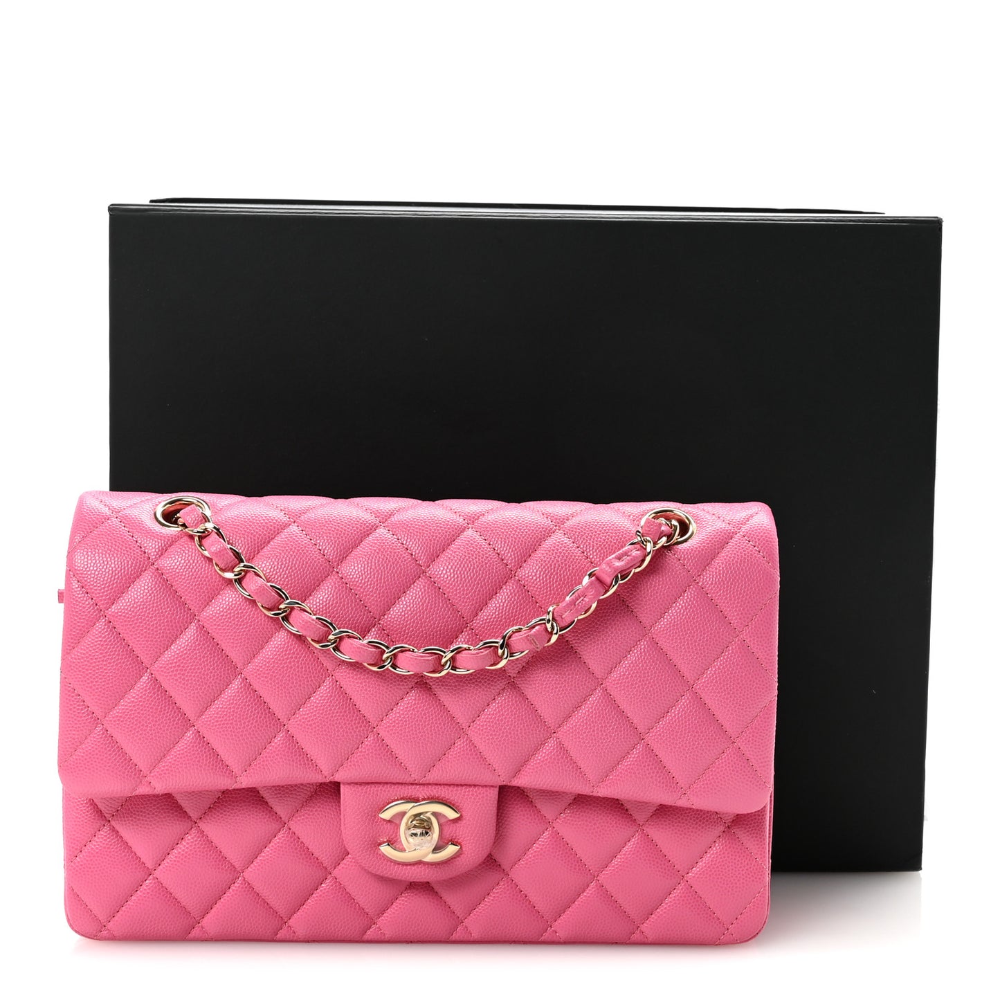 Caviar Quilted Medium Double Flap Pink