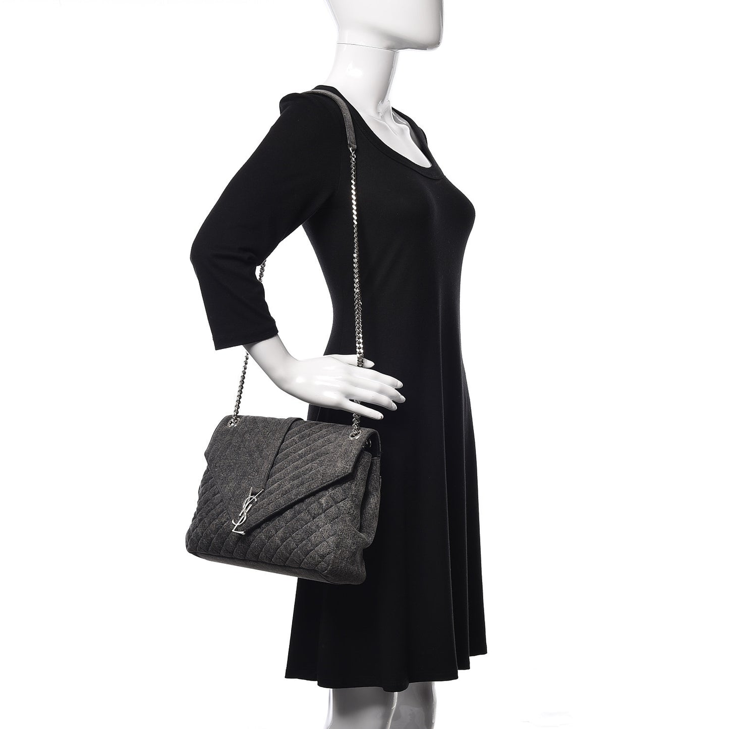Denim Mixed Matelasse Triquilt Large Monogram Envelope Satchel Black