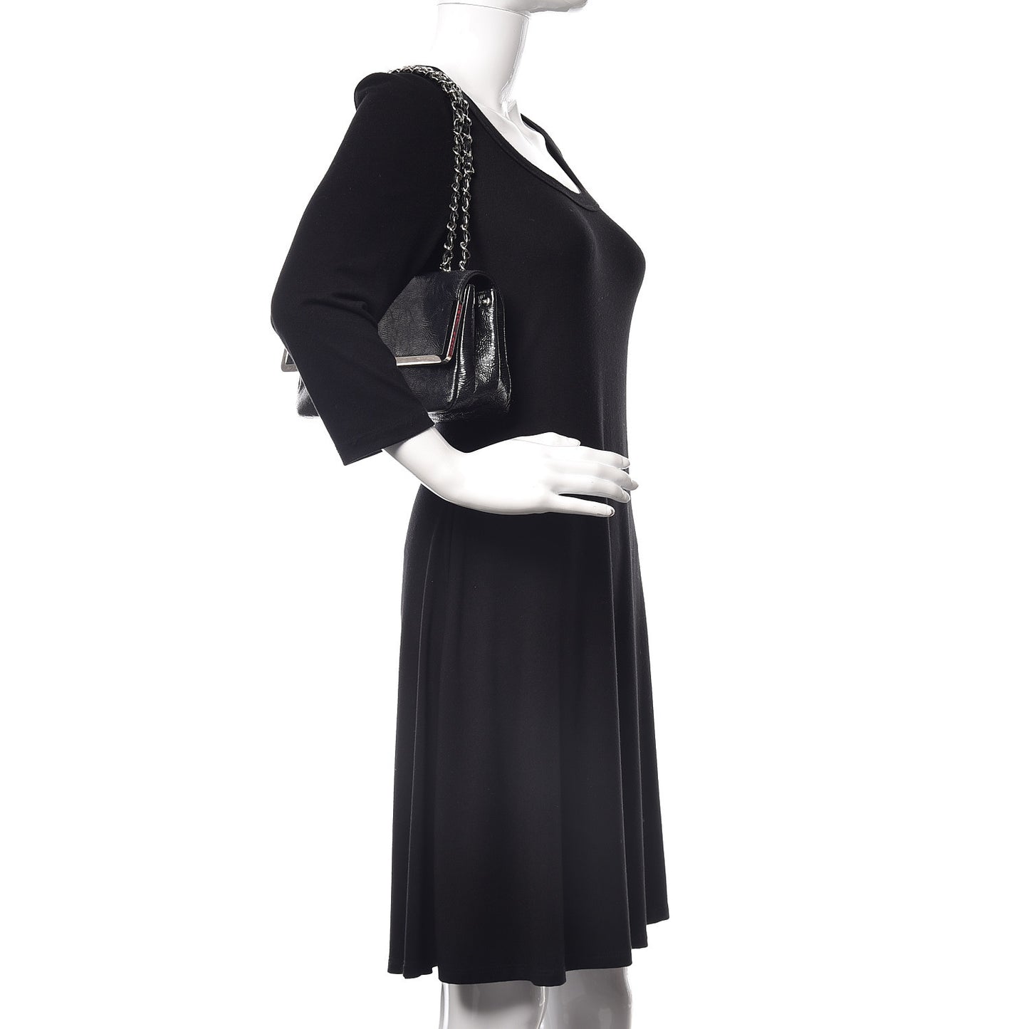 Distressed Patent Calfskin Small Frame Single Flap Black