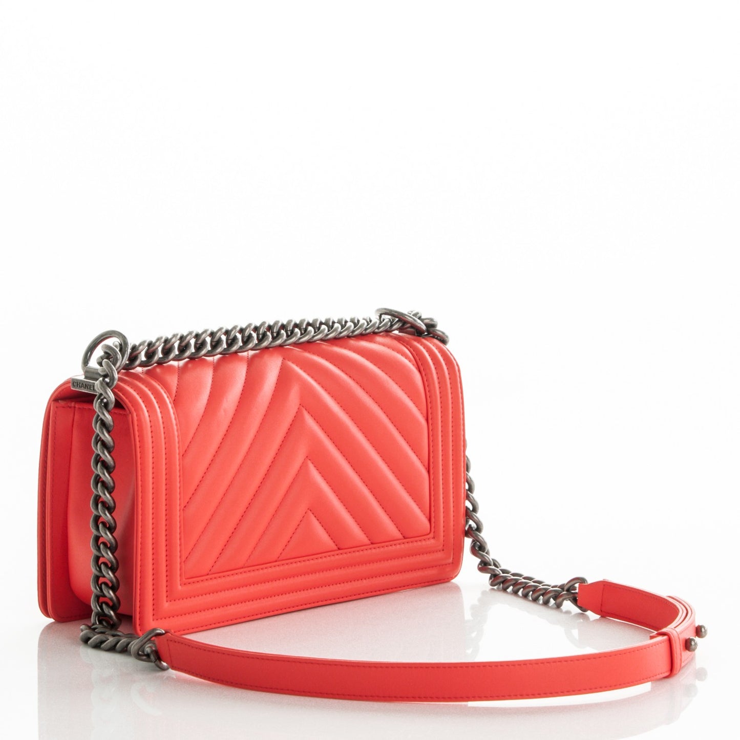 Calfskin Chevron Quilted Medium Boy Flap Coral