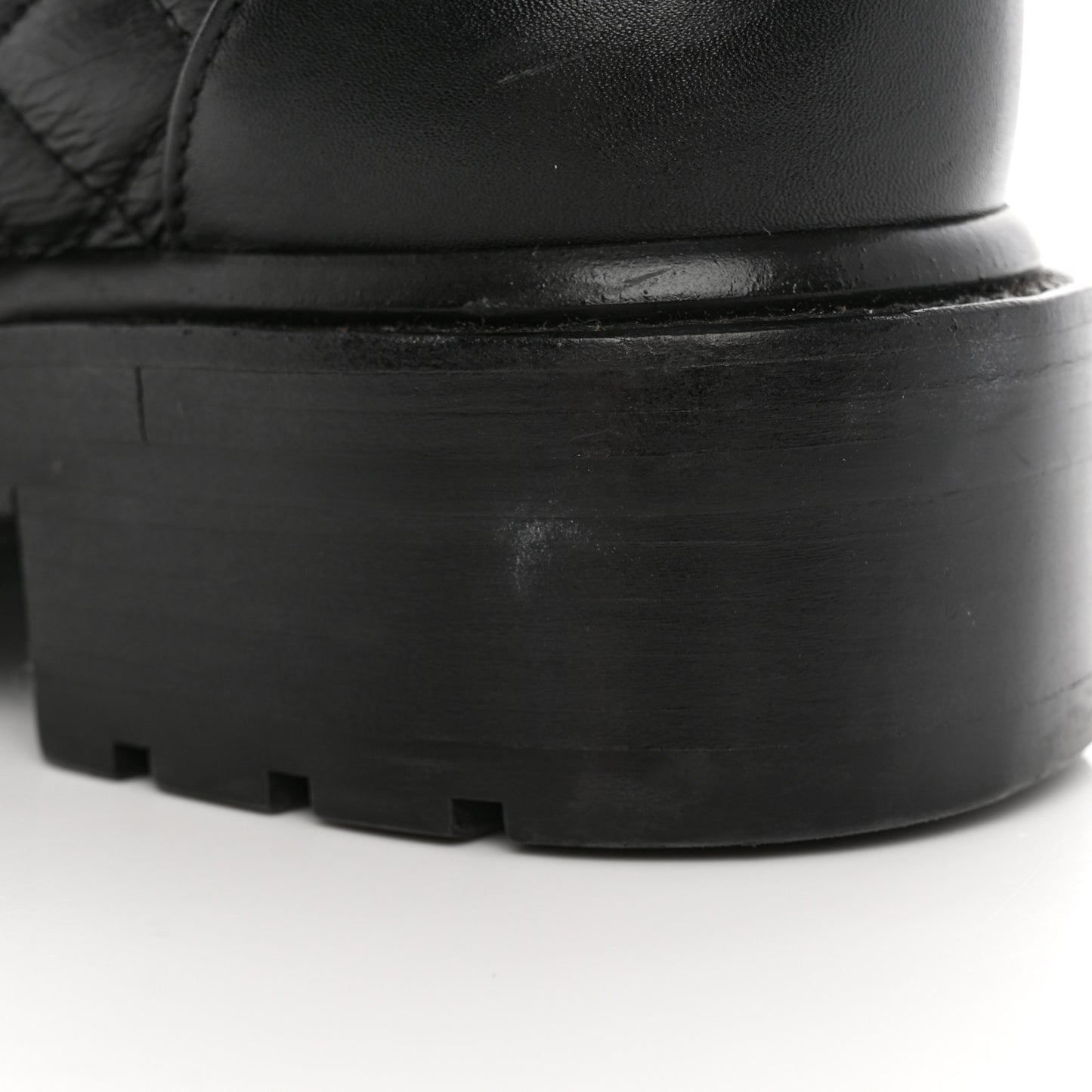 Shiny Calfskin Quilted Lace Up Combat Boots 35.5 Black
