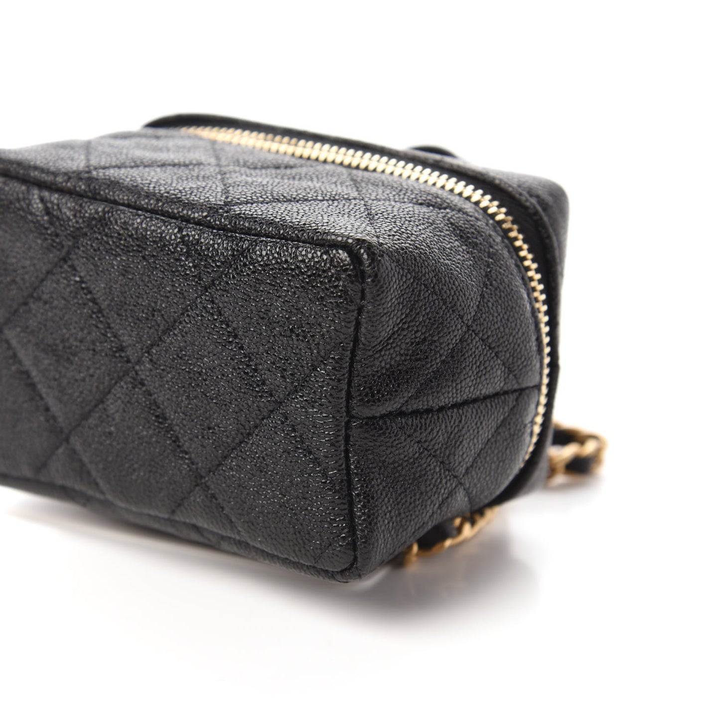 Caviar Quilted Mini Top Handle Vanity With Chain Black