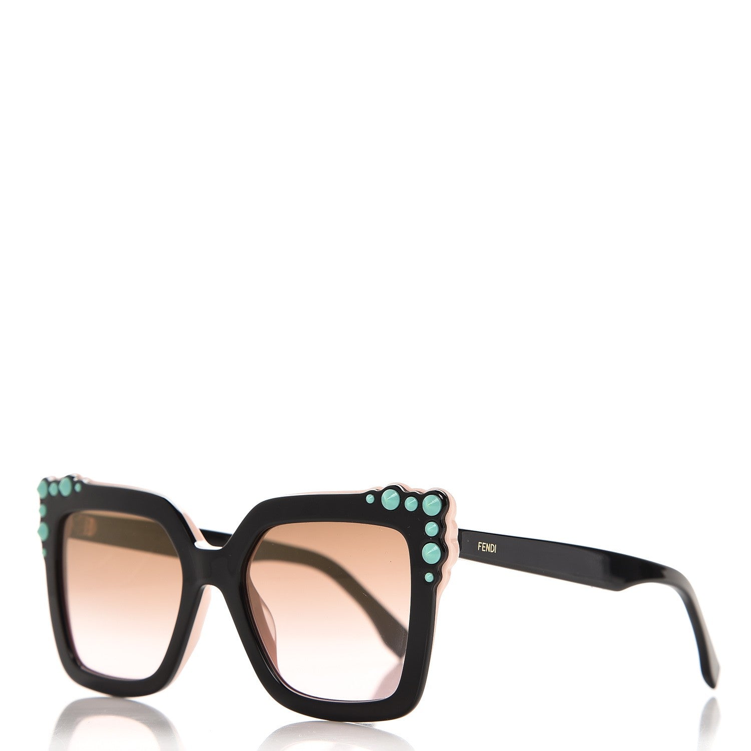 Fendi Studded Square Cat Eye Sunglasses FF 0260/S Black Pink 1 of 9