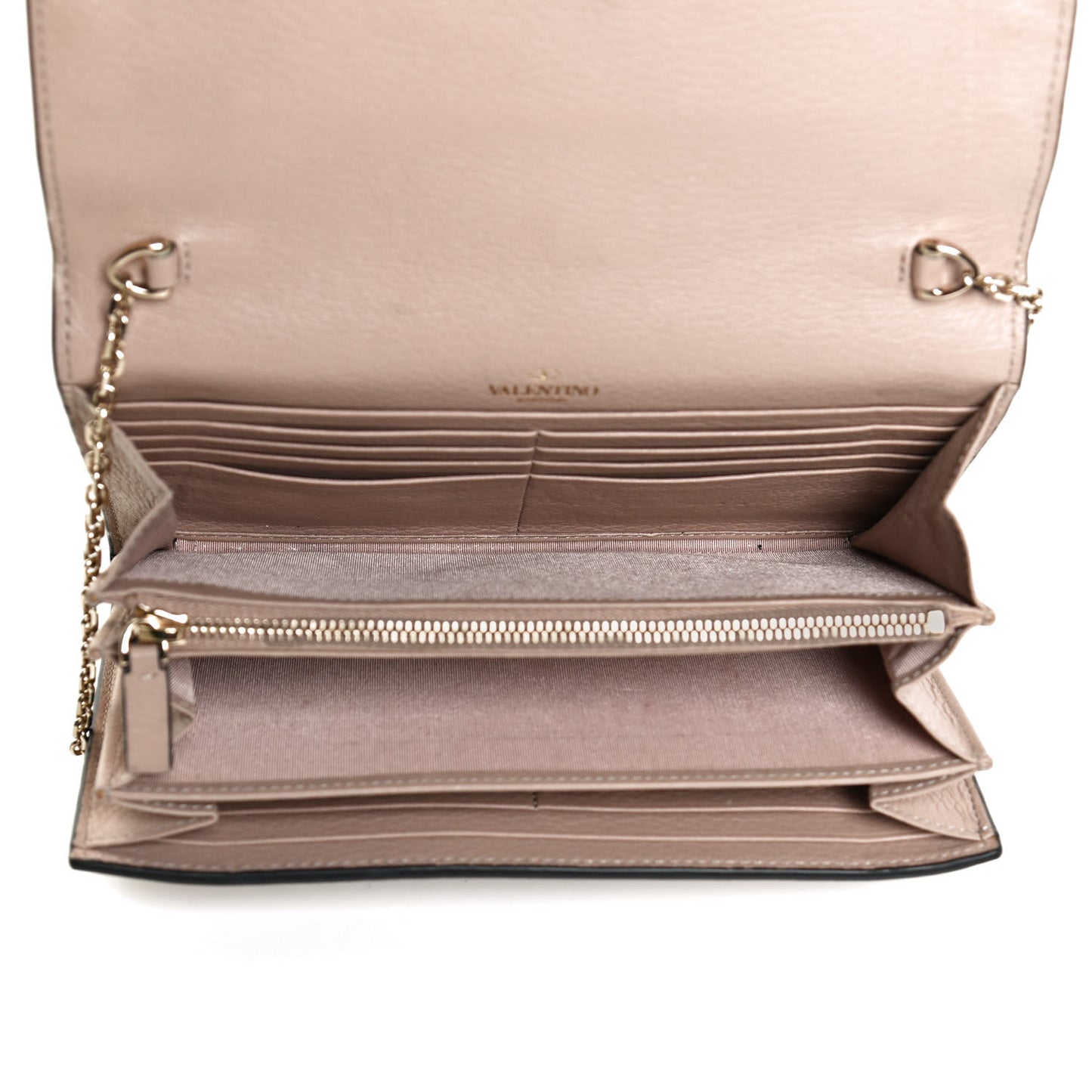 Pebbled Calfskin Rockstud Envelope Wallet on Chain Poudre