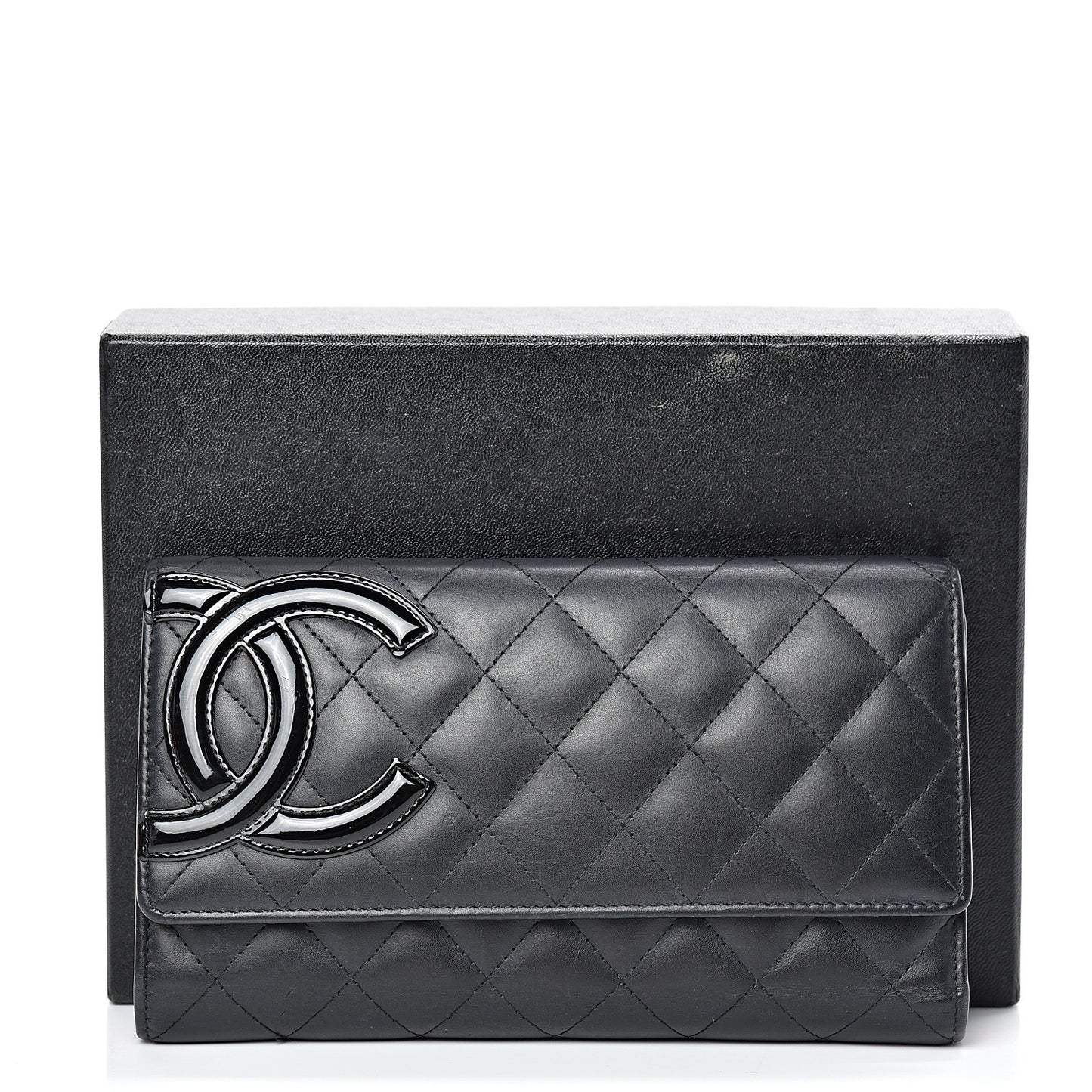 Calfskin Quilted Cambon Tri-Fold Wallet Black