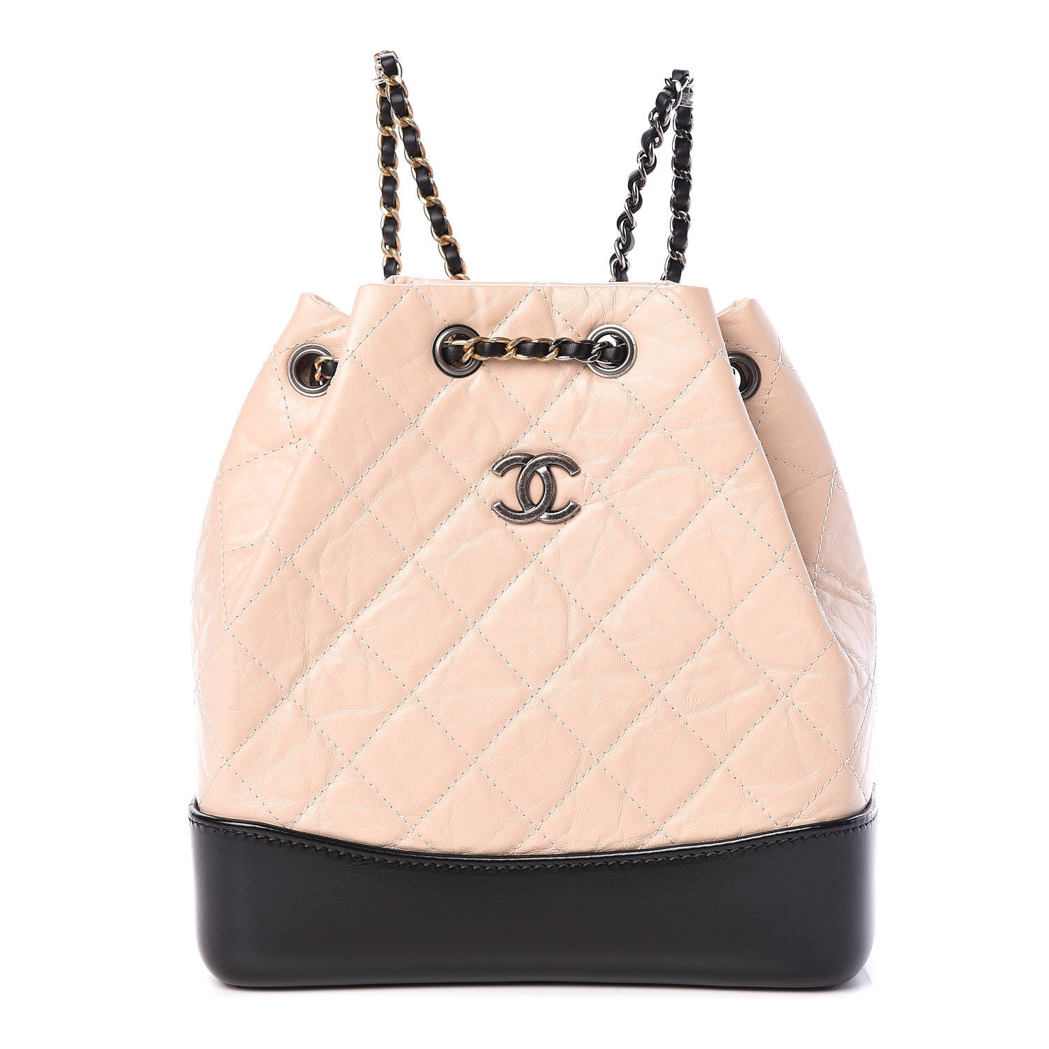 Chanel Aged Calfskin Quilted Small Gabrielle Backpack Beige Black 1 of 11