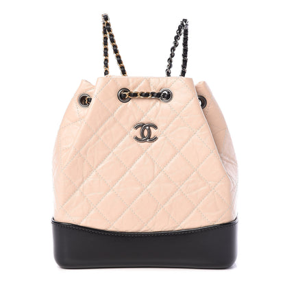 Chanel Aged Calfskin Quilted Small Gabrielle Backpack Beige Black 1 of 11