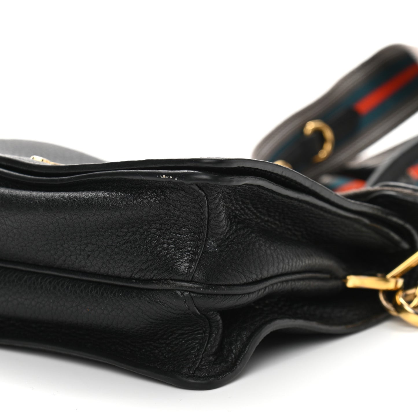 Vitello Daino Double Strap Flap Crossbody Black