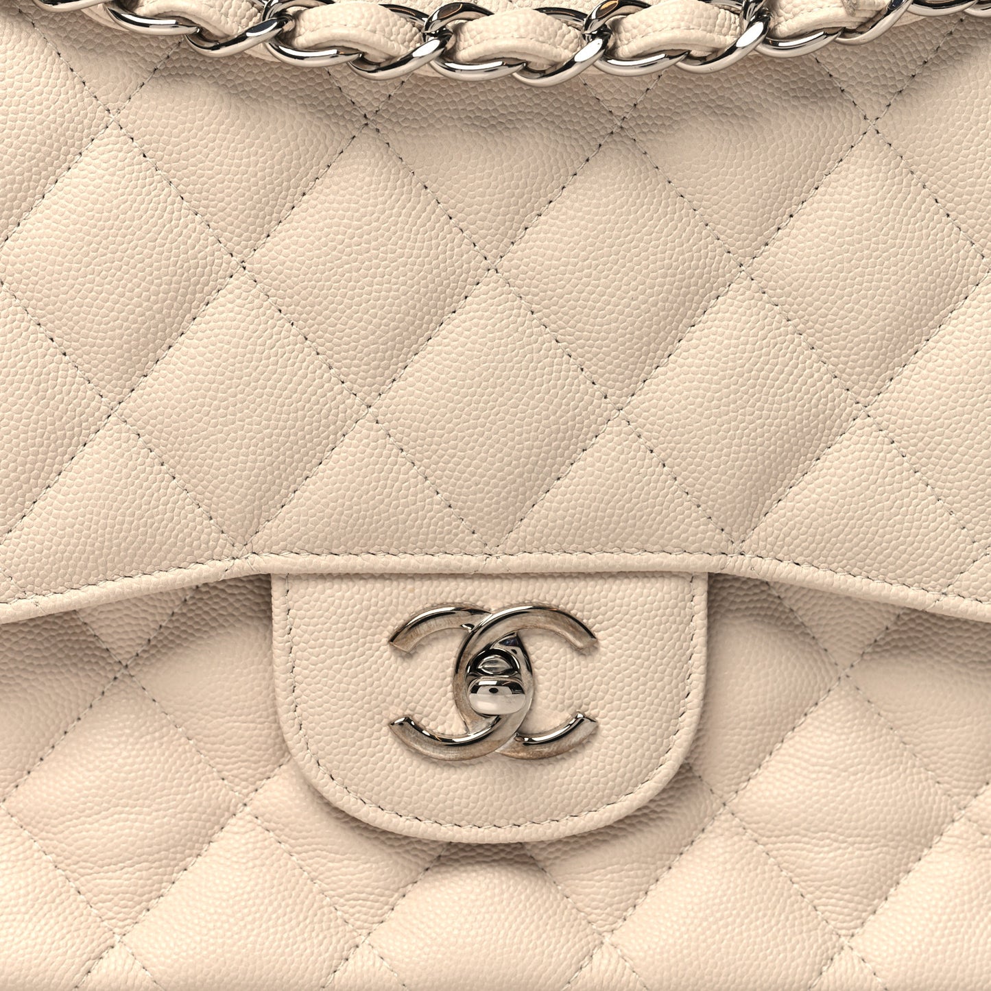 Caviar Quilted Jumbo Double Flap Light Beige