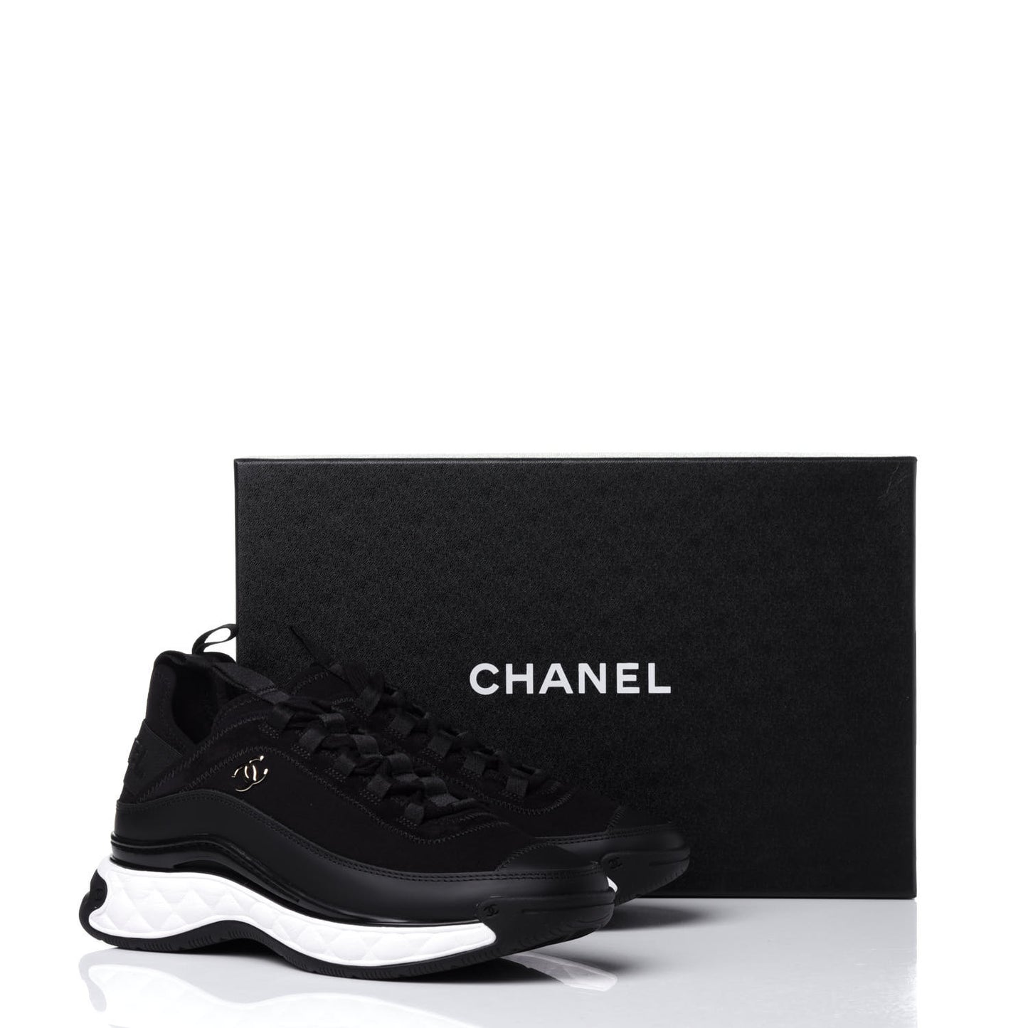 Velvet Calfskin Mixed Fibers CC Sneakers 37 Black