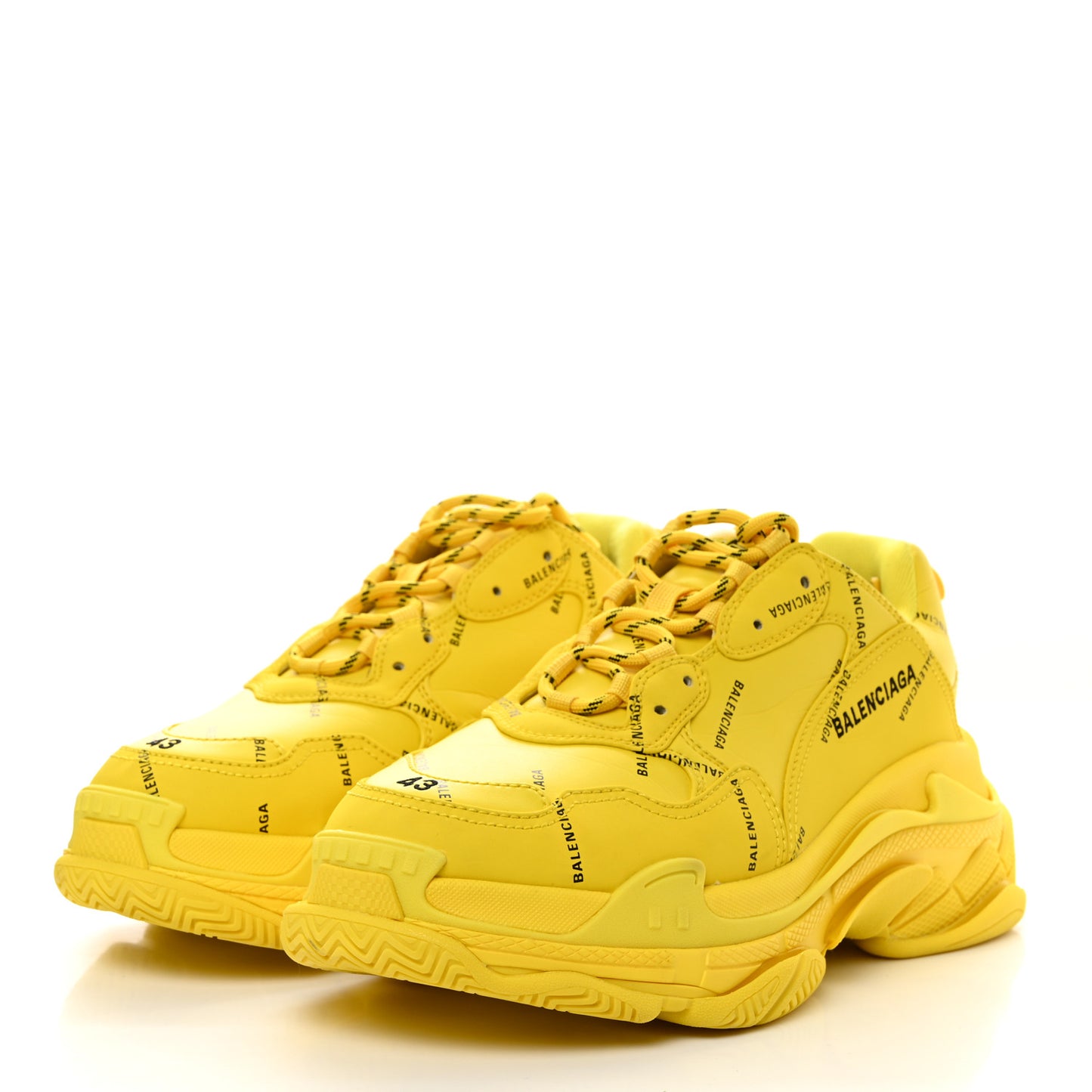Calfskin Allover Logo Mens Triple S Sneakers 43 Yellow