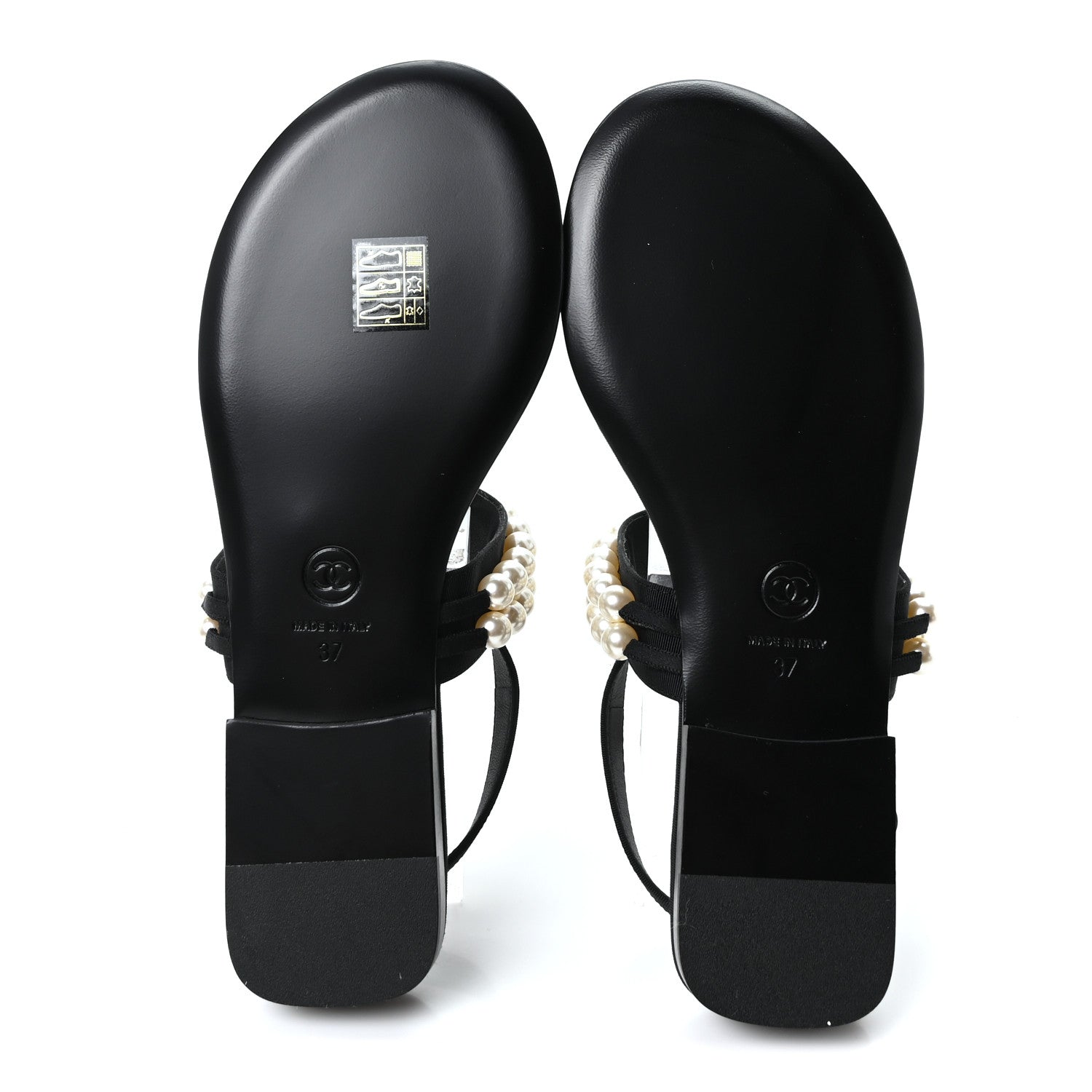 Chanel Grosgrain Pearl CC Sandals 37 Black 6 of 10