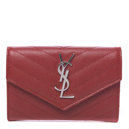 Saint Laurent Grain De Poudre Matelasse Chevron Small Monogram Envelope Wallet New Red 1 of 7