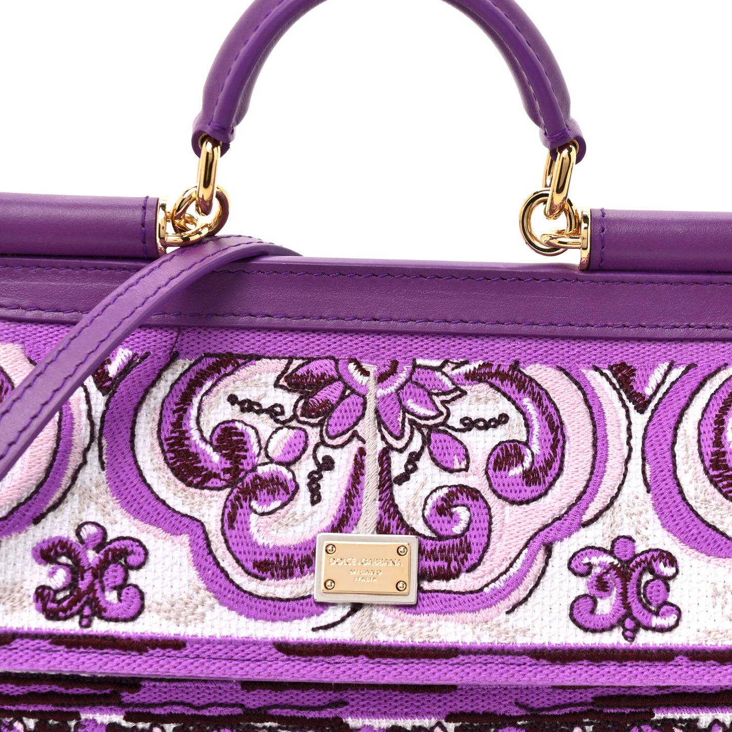 Canvas Embroidery Majolica Small Sicily Handbag Purple