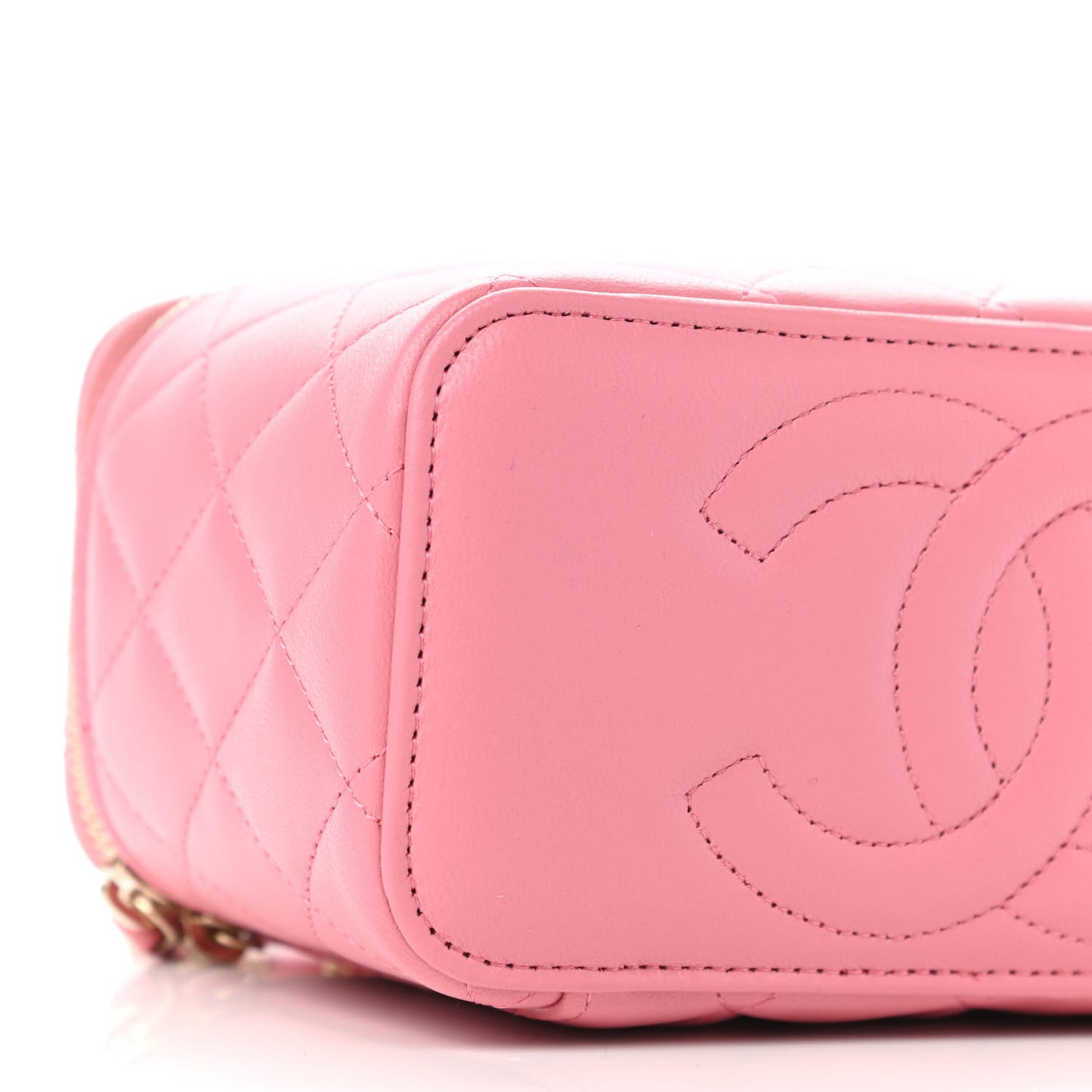Lambskin Quilted Small Top Handle Vanity Case With Chain Dark Pink