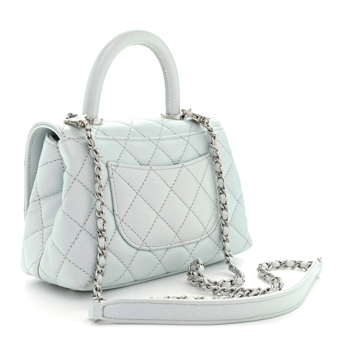 Iridescent Caviar Quilted Extra Mini Coco Handle Flap Light Blue