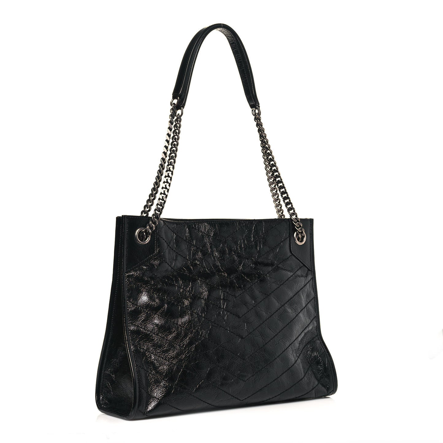 Crinkled Calfskin Matelasse Monogram Medium Niki Shopper Tote Black