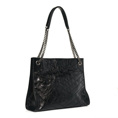 Saint Laurent Crinkled Calfskin Matelasse Monogram Medium Niki Shopper Tote Black 3 of 12