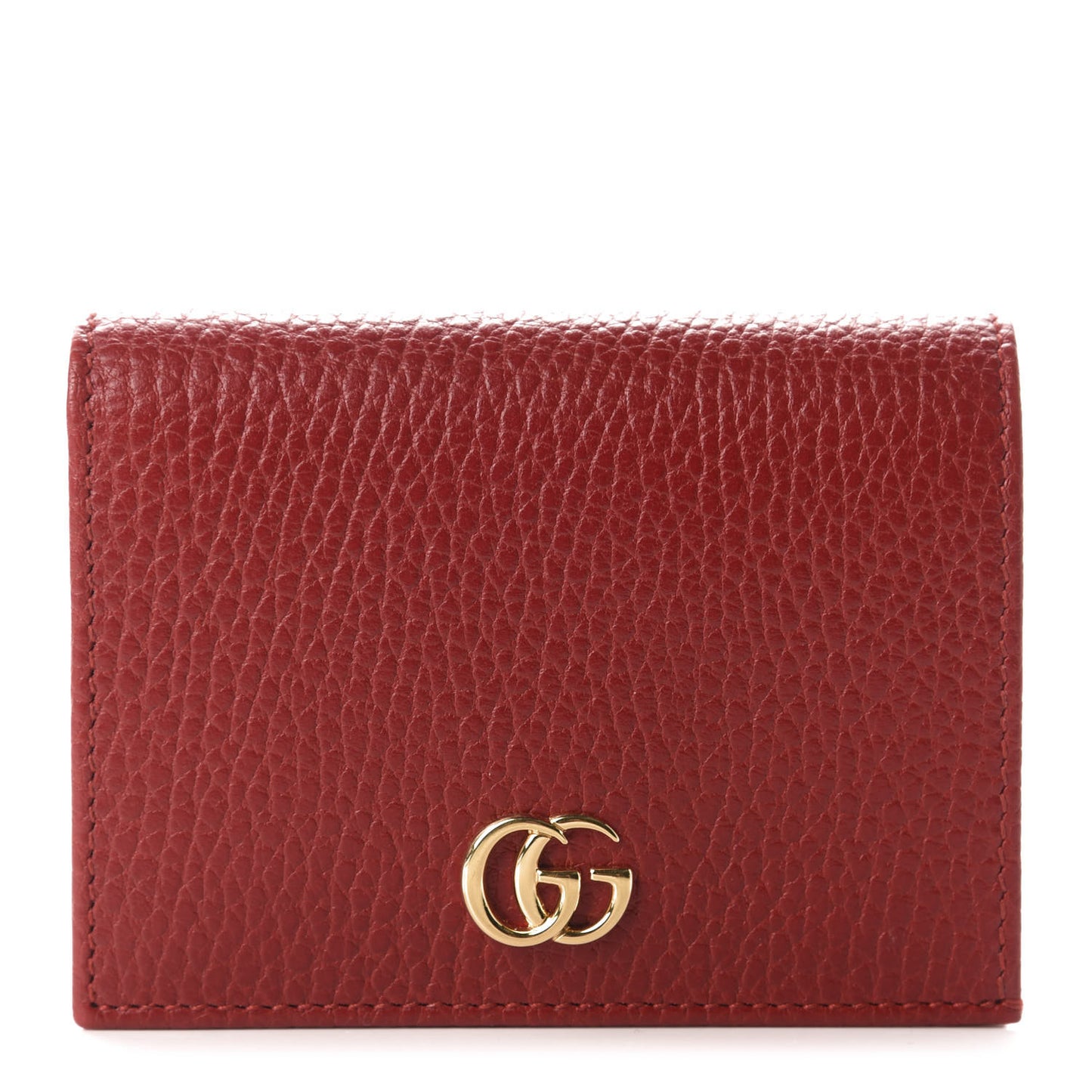 Pebbled Calfskin GG Marmont Card Case Hibiscus Red