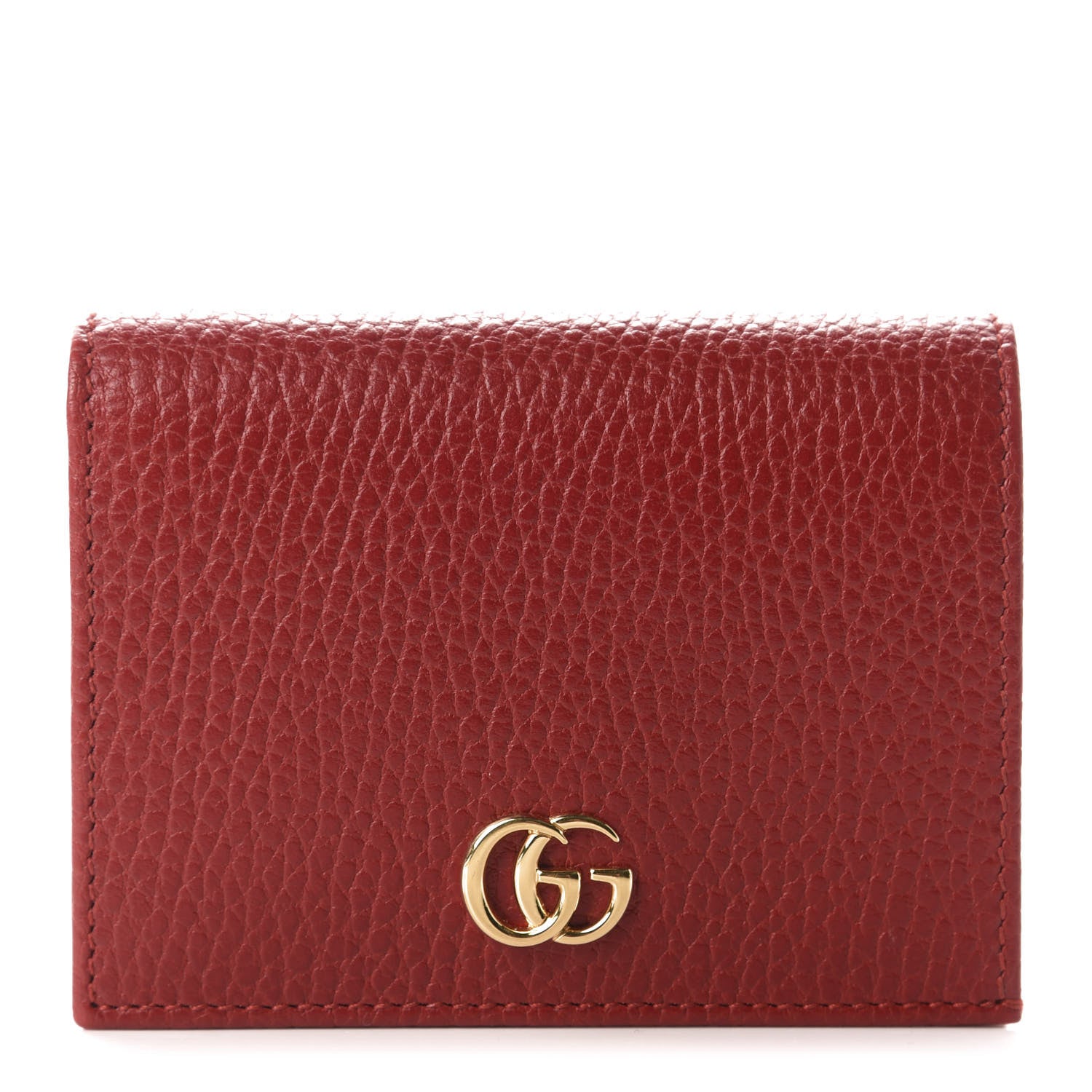 Gucci Pebbled Calfskin GG Marmont Card Case Hibiscus Red 1 of 7
