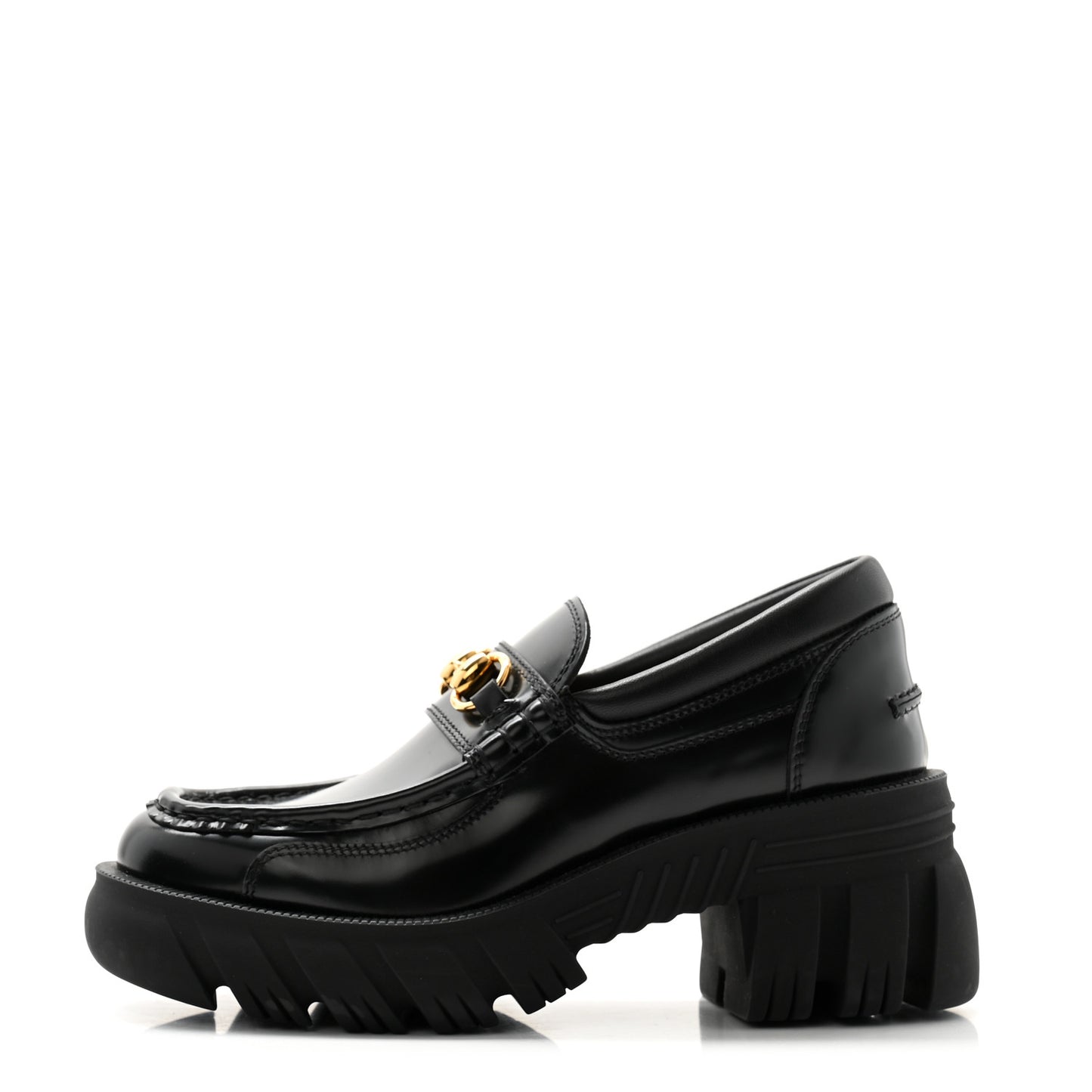 Magnum Calfskin Nappa Samoa Womens Horsebit Platform Chunky Lug Sole 40mm Loafers 35 Black