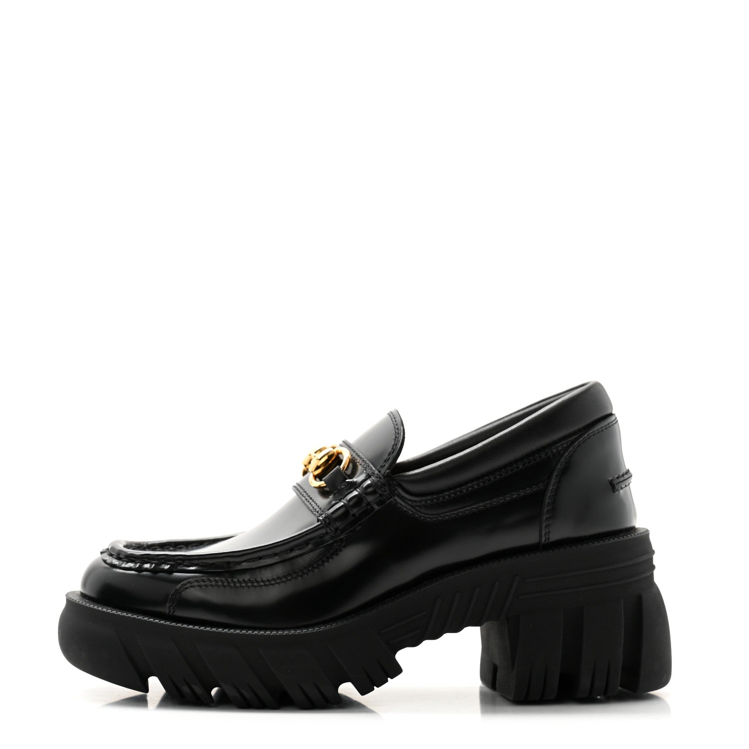 Gucci Magnum Calfskin Nappa Samoa Womens Horsebit Platform Chunky Lug Sole 40mm Loafers 35 Black 1 of 7