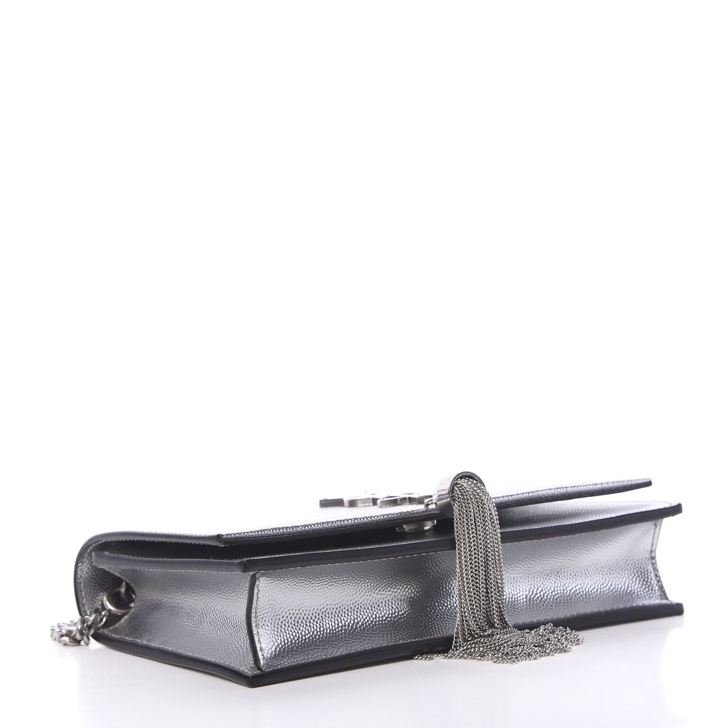 Saint Laurent Metallic Grain De Poudre Kate Monogram Tassel Chain Wallet Silver 3 of 11