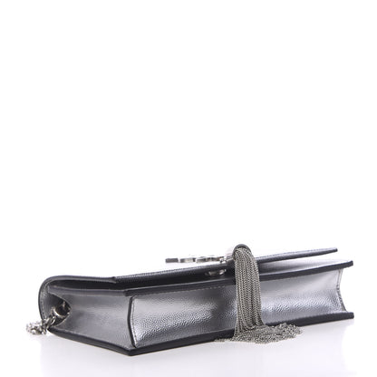 Saint Laurent Metallic Grain De Poudre Kate Monogram Tassel Chain Wallet Silver 3 of 11