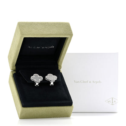 Van Cleef & Arpels 18K White Gold Mother of Pearl Vintage Alhambra Earrings 6 of 6