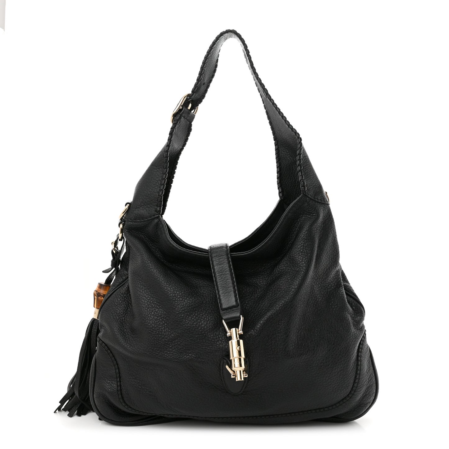Pebbled Calfskin Medium New Jackie Shoulder Bag Black