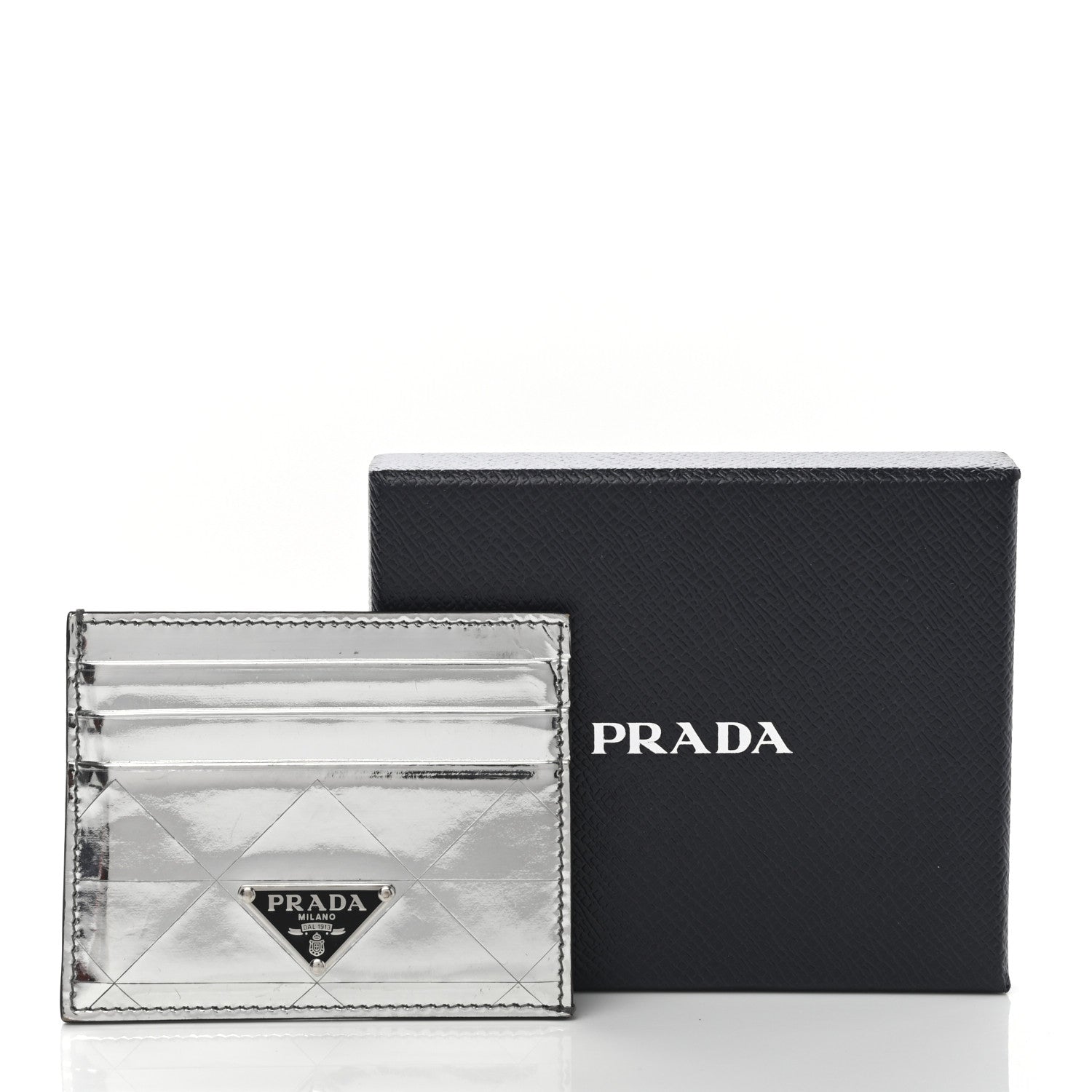 Prada Spazzolato Triangle Patterned Card Holder Argento 9 of 9