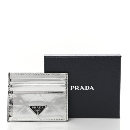 Prada Spazzolato Triangle Patterned Card Holder Argento 9 of 9