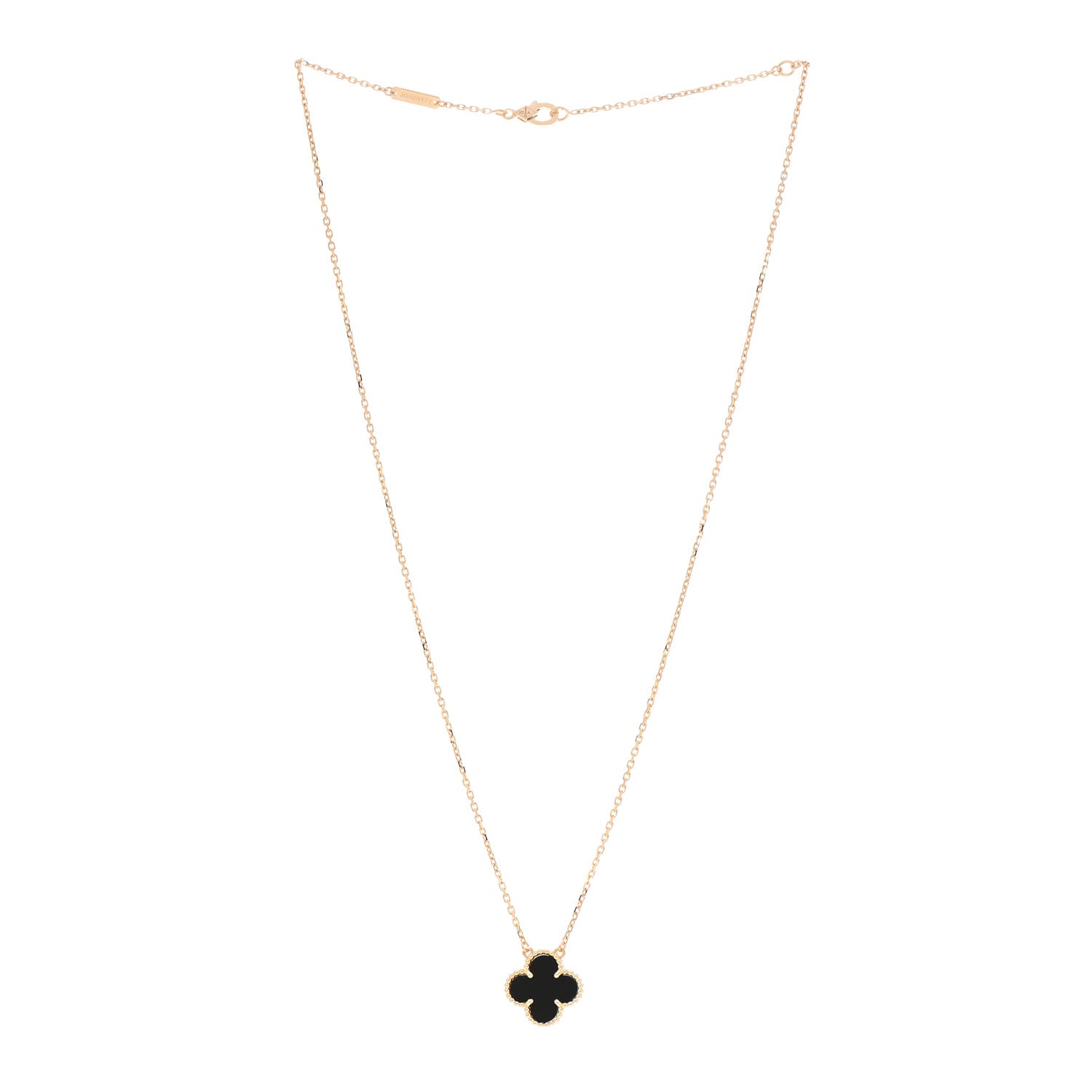 Van Cleef & Arpels 18K Yellow Gold Black Onyx Vintage Alhambra Pendant Necklace 3 of 7