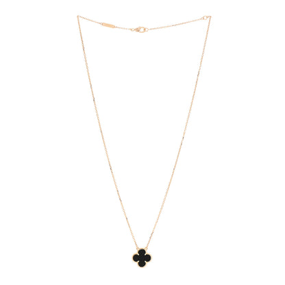 Van Cleef & Arpels 18K Yellow Gold Black Onyx Vintage Alhambra Pendant Necklace 3 of 7