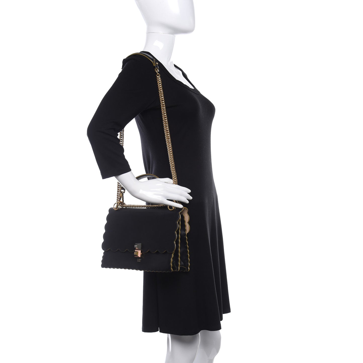 Vitello Liberty Scalloped Studded Kan I Shoulder Bag Black