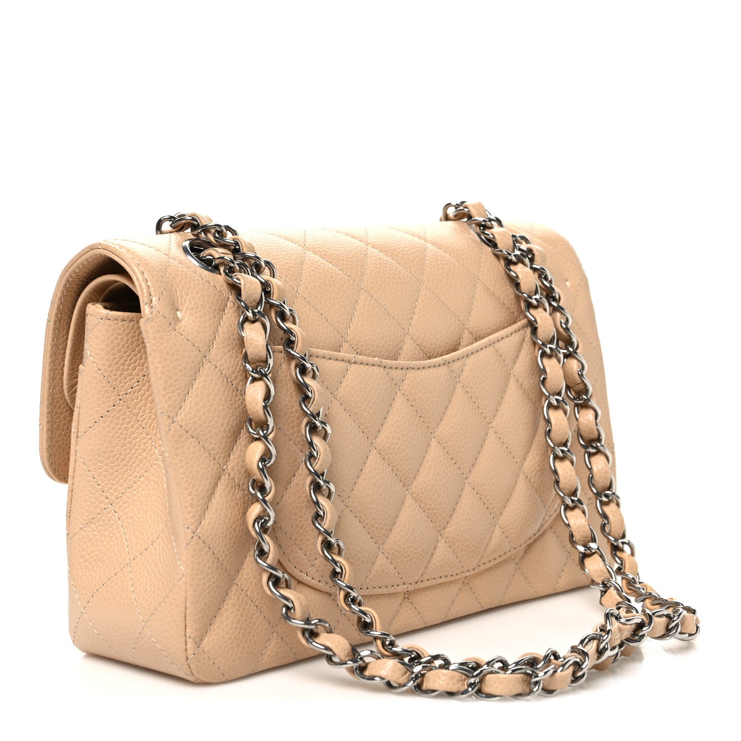 Caviar Quilted Small Double Flap Beige