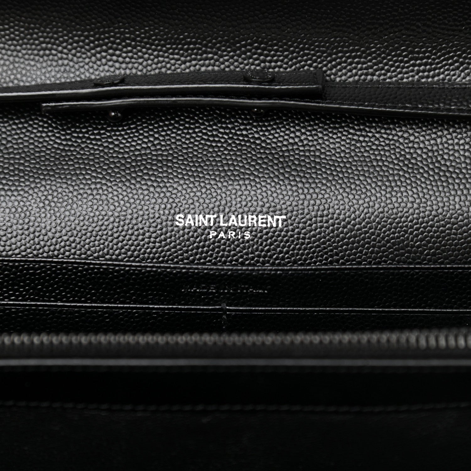 Saint Laurent Grain De Poudre Matelasse Chevron Monogram Monochrome Chain Wallet Black 8 of 10