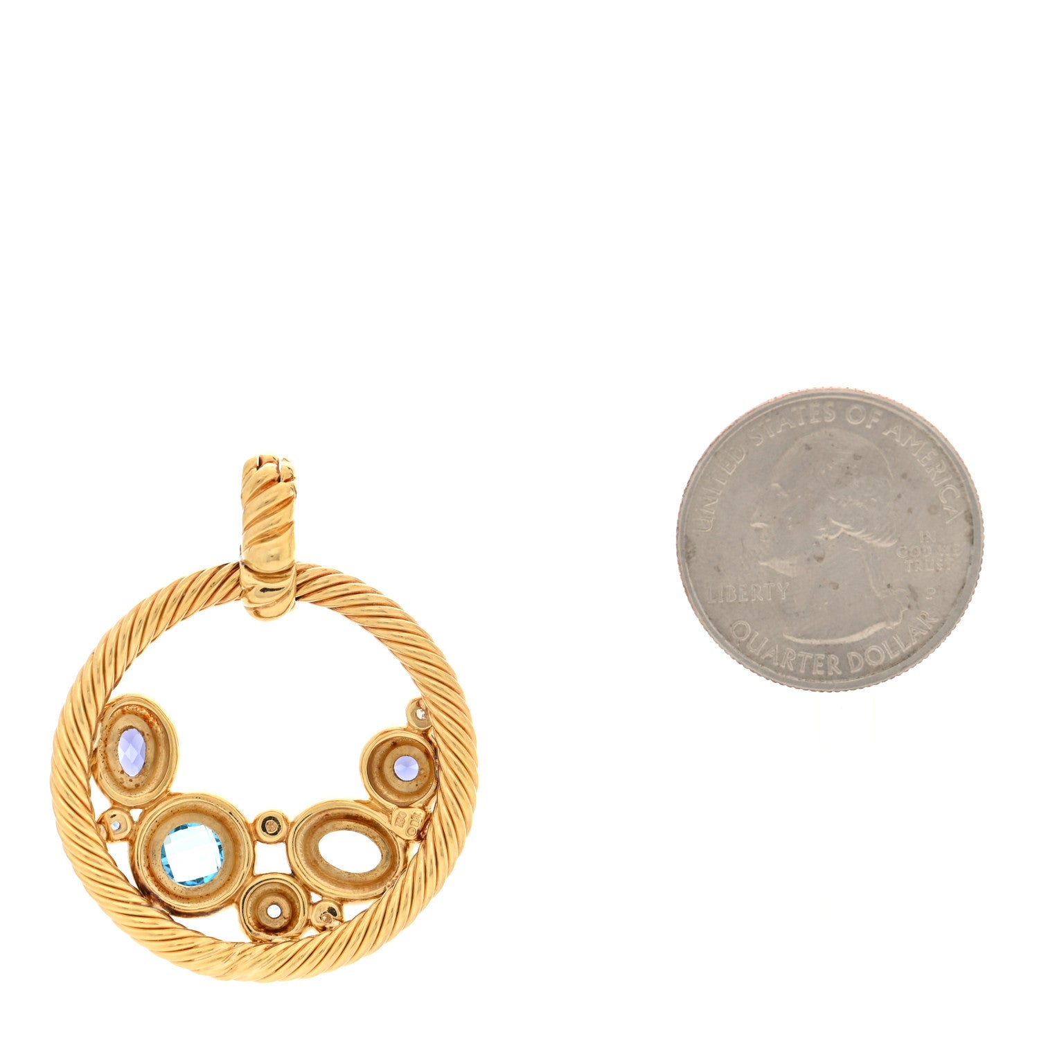 David Yurman 18K Yellow Gold Diamond Multi Gemstone Mosaic Enhancer Pendant 2 of 3