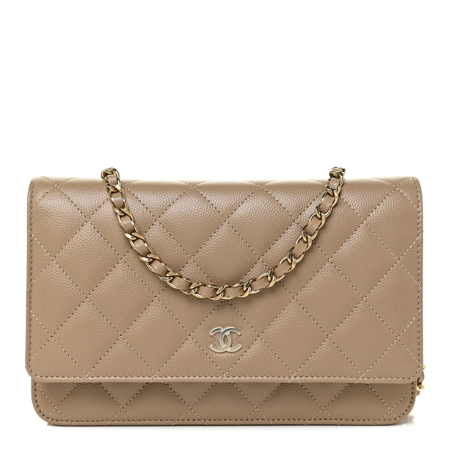 Caviar Quilted Wallet On Chain WOC Beige