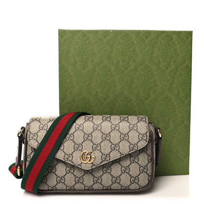 Gucci GG Supreme Monogram Textured Dollar Calfskin Web Mini Ophidia Envelope Shoulder Bag Beige Ebony 11 of 11