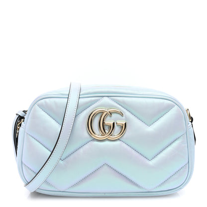 Gucci Iridescent Nappa Chevron Matelasse Small GG Marmont Chain Shoulder Bag Iridescent Snow Light Blue 1 of 9