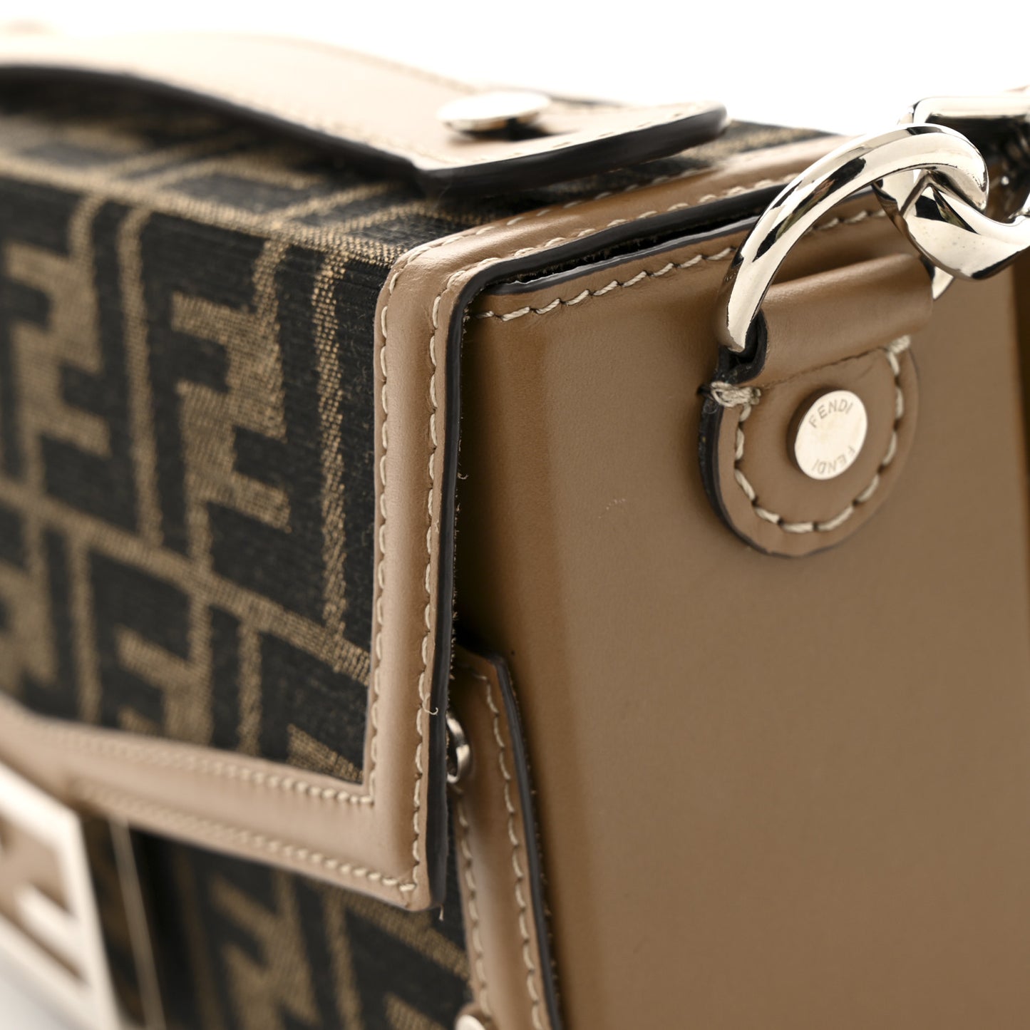 Recycled Fabric Jacquard Vitello King FF 1974 Baguette Soft Trunk Phone Pouch Tobacco Moro Sand
