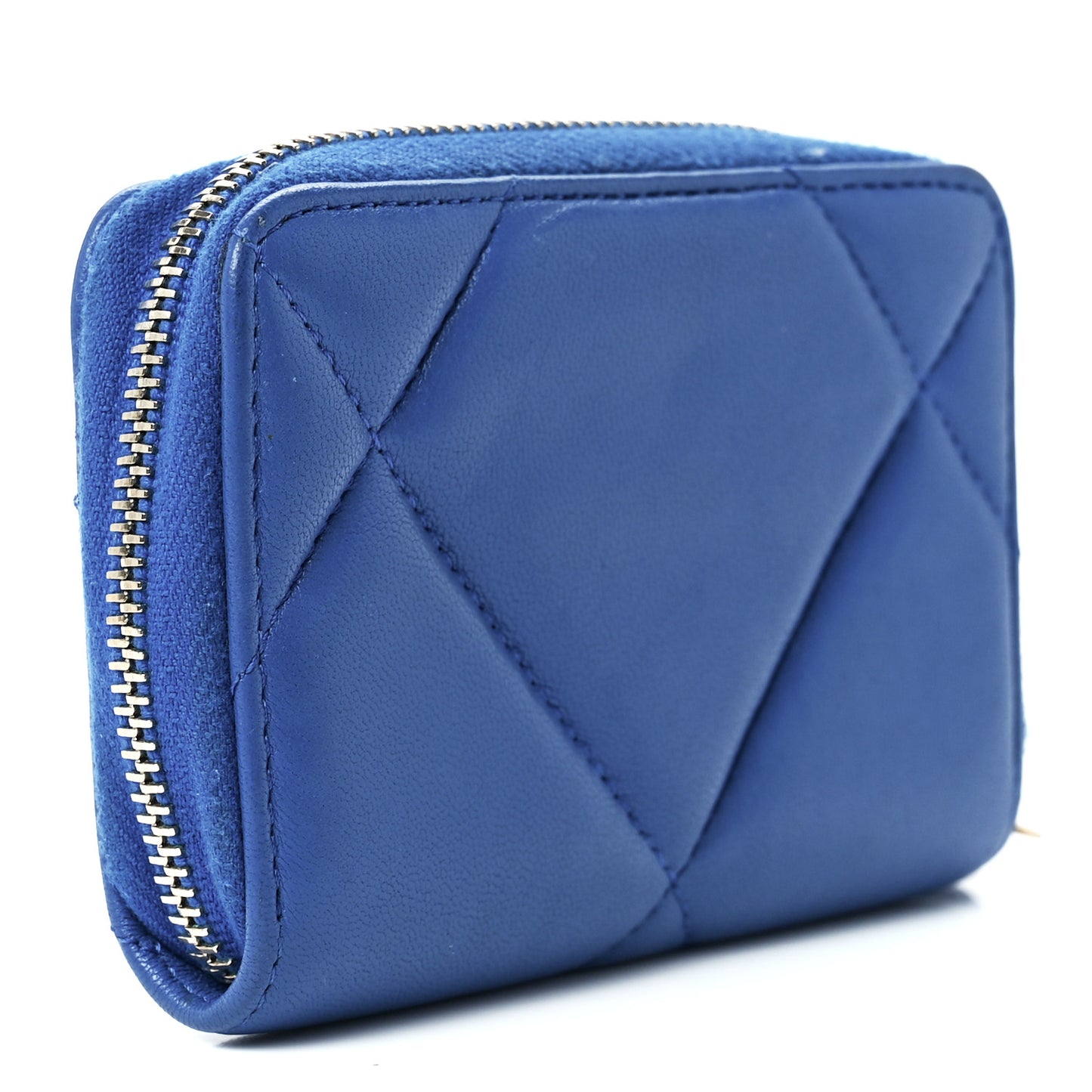Lambskin Quilted Chanel 19 Zip Around Coin Purse Wallet Dark Blue