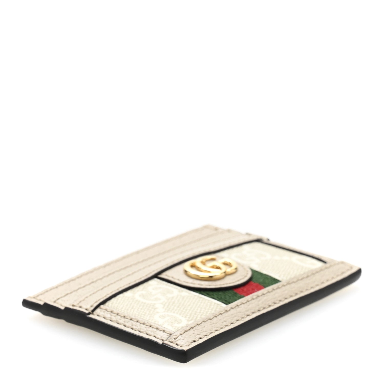 Gucci GG Supreme Monogram Textured Dollar Calfskin Web Ophidia Card Holder Beige Mystic White Oatmeal 4 of 8