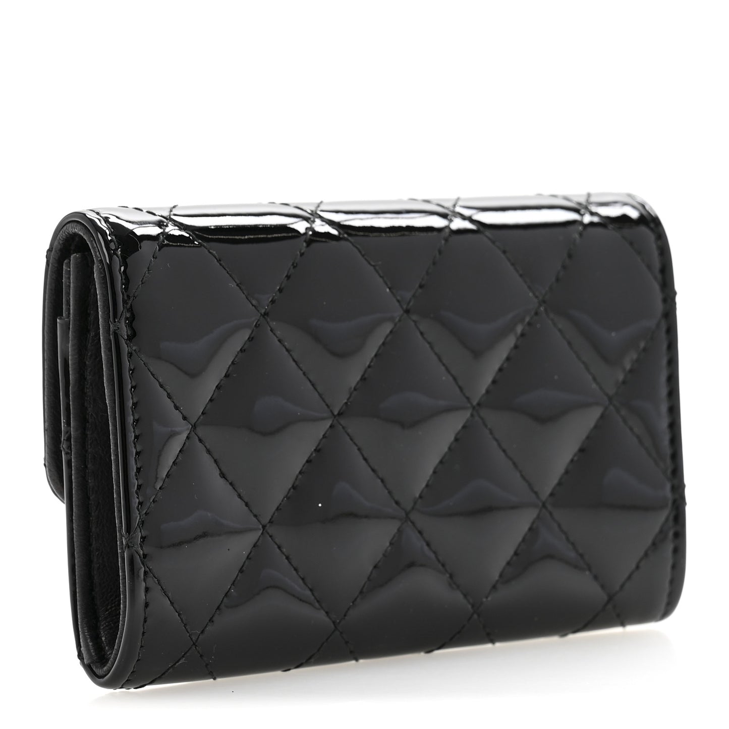 Patent Quilted Flap Card Holder Black