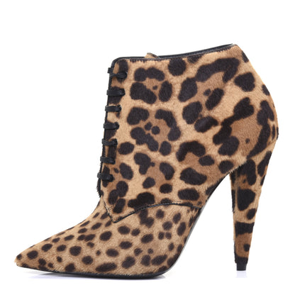 Saint Laurent Calfskin Calf Hair Leopard Print Lace Up Ankle Boots 36.5 1 of 11
