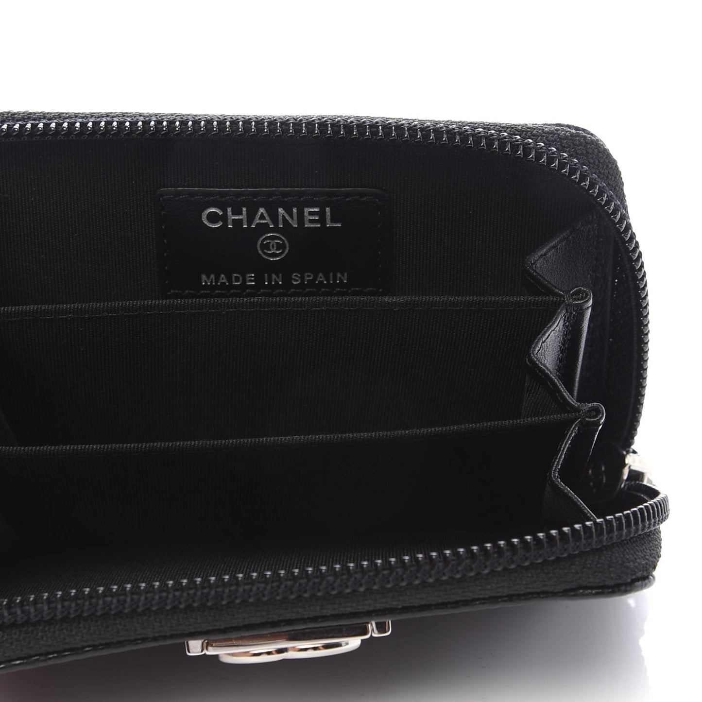 Caviar Chevron Quilted Boy Zip Around Coin Purse Wallet Black