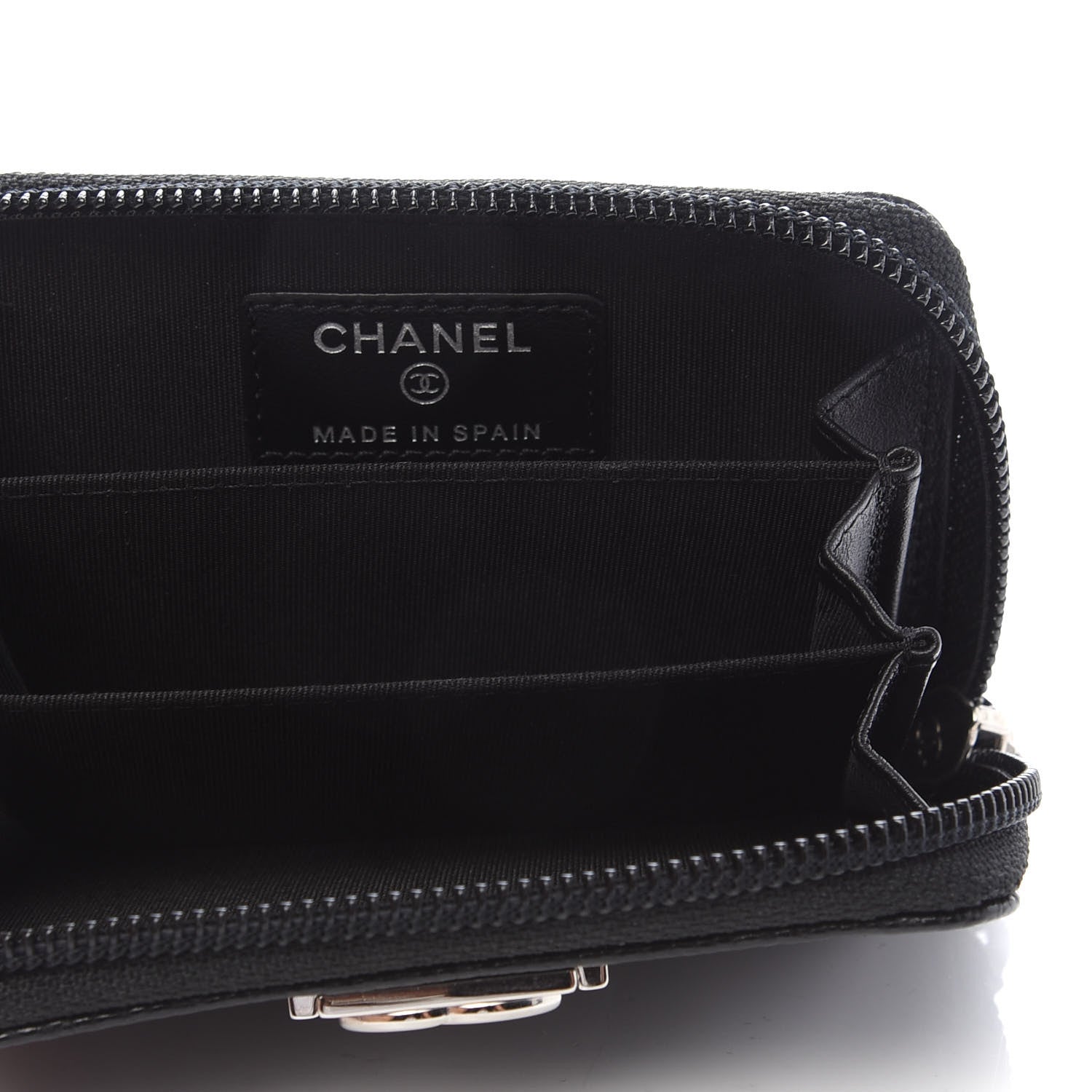 Chanel Caviar Chevron Quilted Boy Zip Around Coin Purse Wallet Black 5 of 8