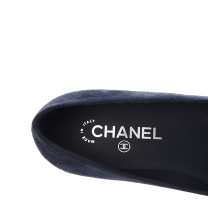 Chanel Suede Patent Camellia CC Ballerina Flat 37 Navy Black 7 of 10